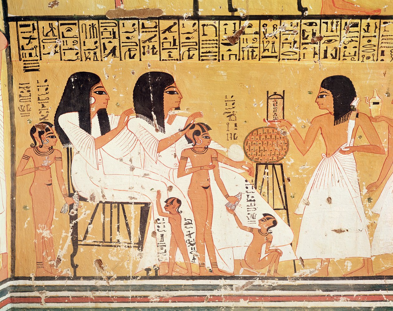 A halottak, családjuk és szolgáik, Ankerkhe sírjából, Workmens Tombs, New Kingdom (falfestmény) alkotó: Egyptian 20th Dynasty