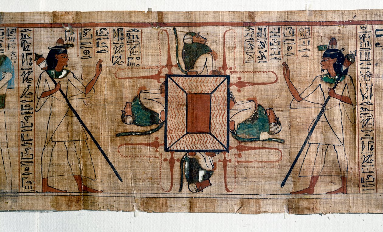 Egyiptomi ókor: Tűz tava a pokolba. Papirusz a halottak könyvéből. A 21. dinasztia papirusza alkotó: Egyptian 21st Dynasty