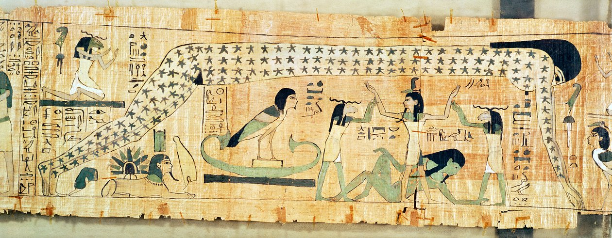 Djedkhonsouefankh temetési papirusza, amely Gebet és diót ábrázol, harmadik köztes időszak (papirusz) alkotó: Egyptian 21st Dynasty