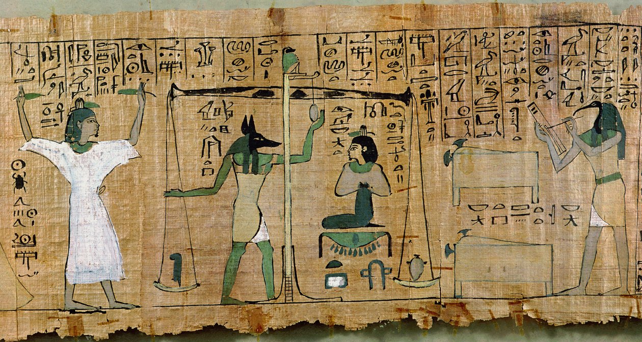 Djedkhonsouefankh temetési papirusz, amely az elhunyt ítéletét ábrázolja, a harmadik köztes időszak (papirusz) alkotó: Egyptian 21st Dynasty