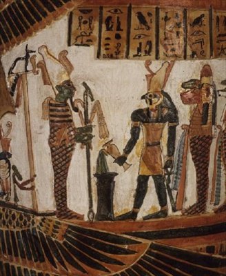 Ozirisz, részlet Nekhtefmet kartonjáról, harmadik köztes időszak, Kr. e. 934-889 körül (vakolt és festett vászon). alkotó: Egyptian 22nd Dynasty