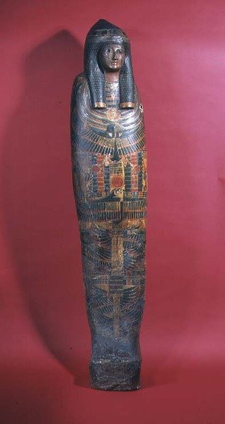 Szarkofág egy fiatal nő számára, akit Djed-montu-iues-ankh házasszonynak, Pamiu feleségének neveznek, harmadik köztes időszak, ie 850-730 (polikróm gesso) (részletekért lásd: 83358) alkotó: Egyptian 22nd Dynasty