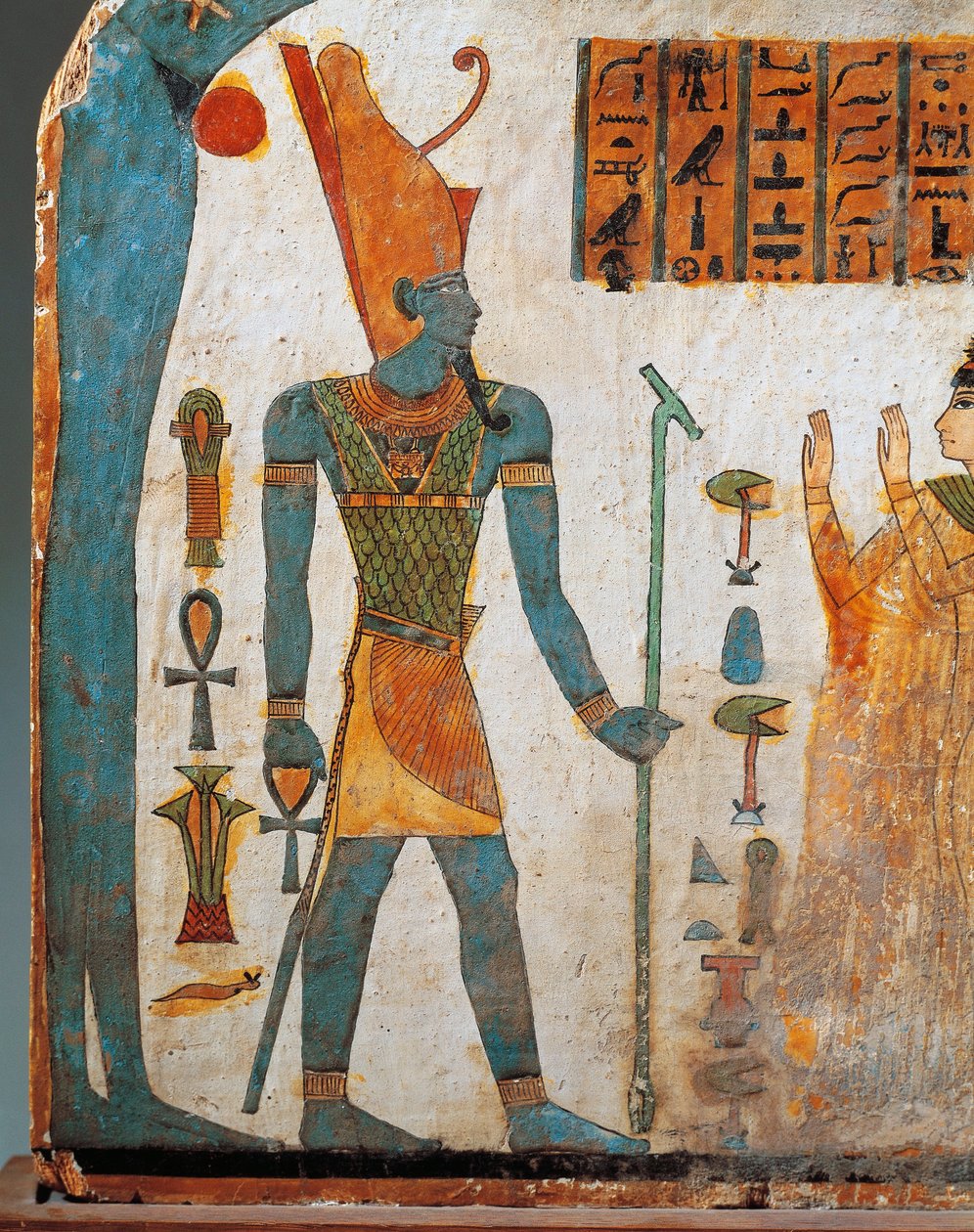 Taperet hölgy sztéléje, mindkét oldalára festett fa sztélé, B oldal: Taperet imádkozó Atum isten, a lenyugvó nap, harmadik köztes korszak, XXII. dinasztia alkotó: Egyptian 22nd Dynasty