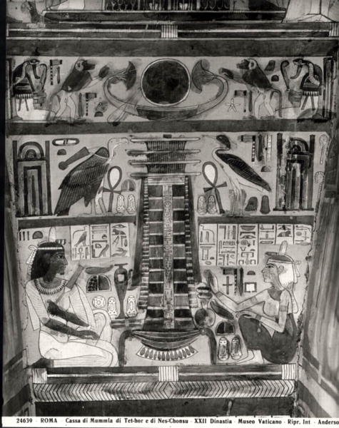 Tet-Hov és Nes-Chonsu (szarkofág) múmiáinak hordójának oldalára festett két elhunyt alak (f/w fotó) alkotó: Egyptian 22nd Dynasty