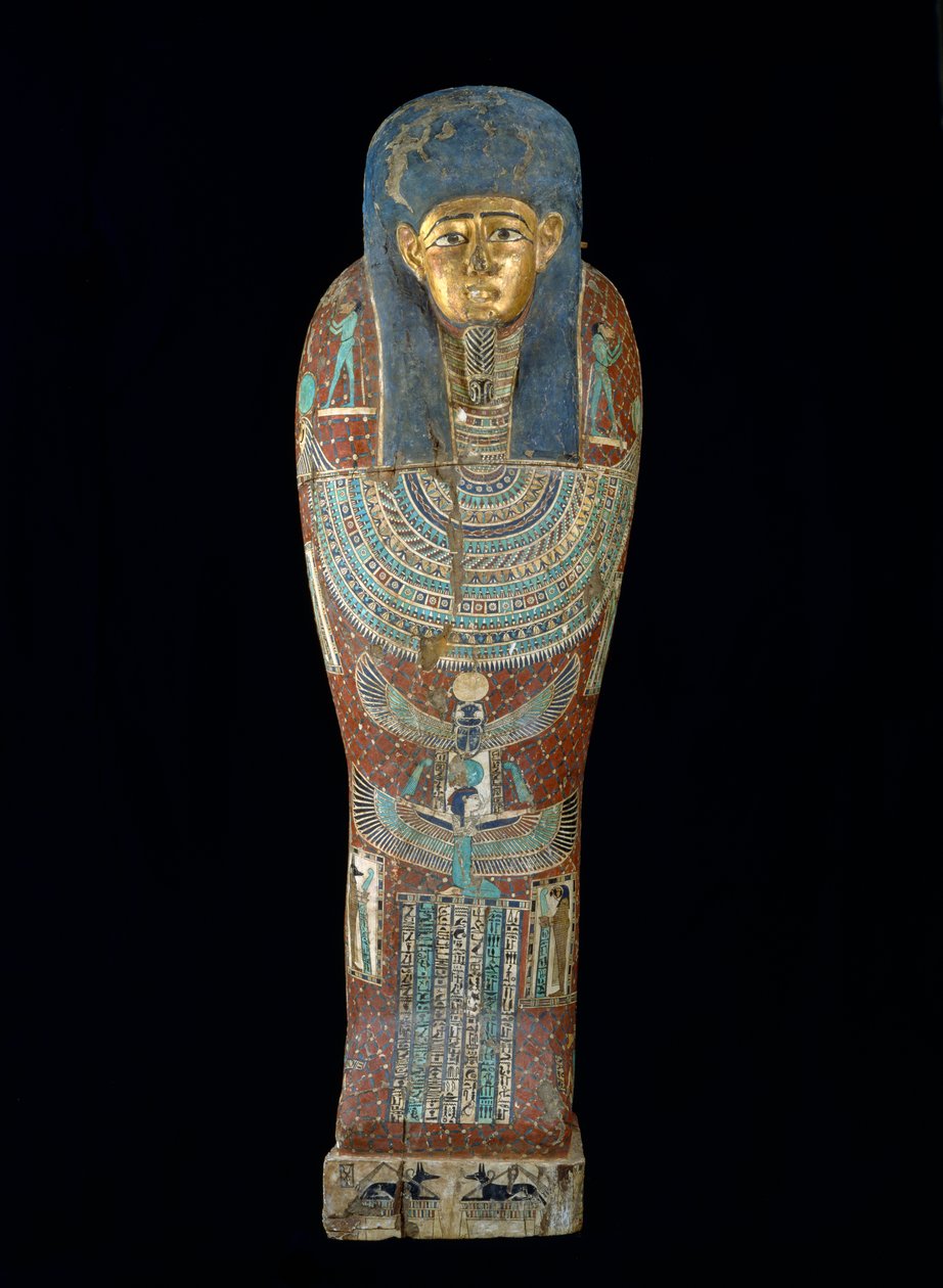 Pedi-Osiris koporsója, Ptolemaioszi korszak (Kr. e. 305-30) (polikróm és aranyozott fa) alkotó: Egyptian 26th Dynasty
