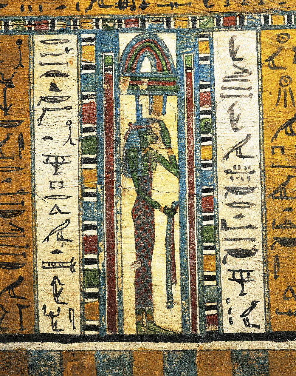 Vakolt és festett fapanel, amely Ízisz istennőt ábrázolja a thébai Usai szarkofágból alkotó: Egyptian 26th Dynasty