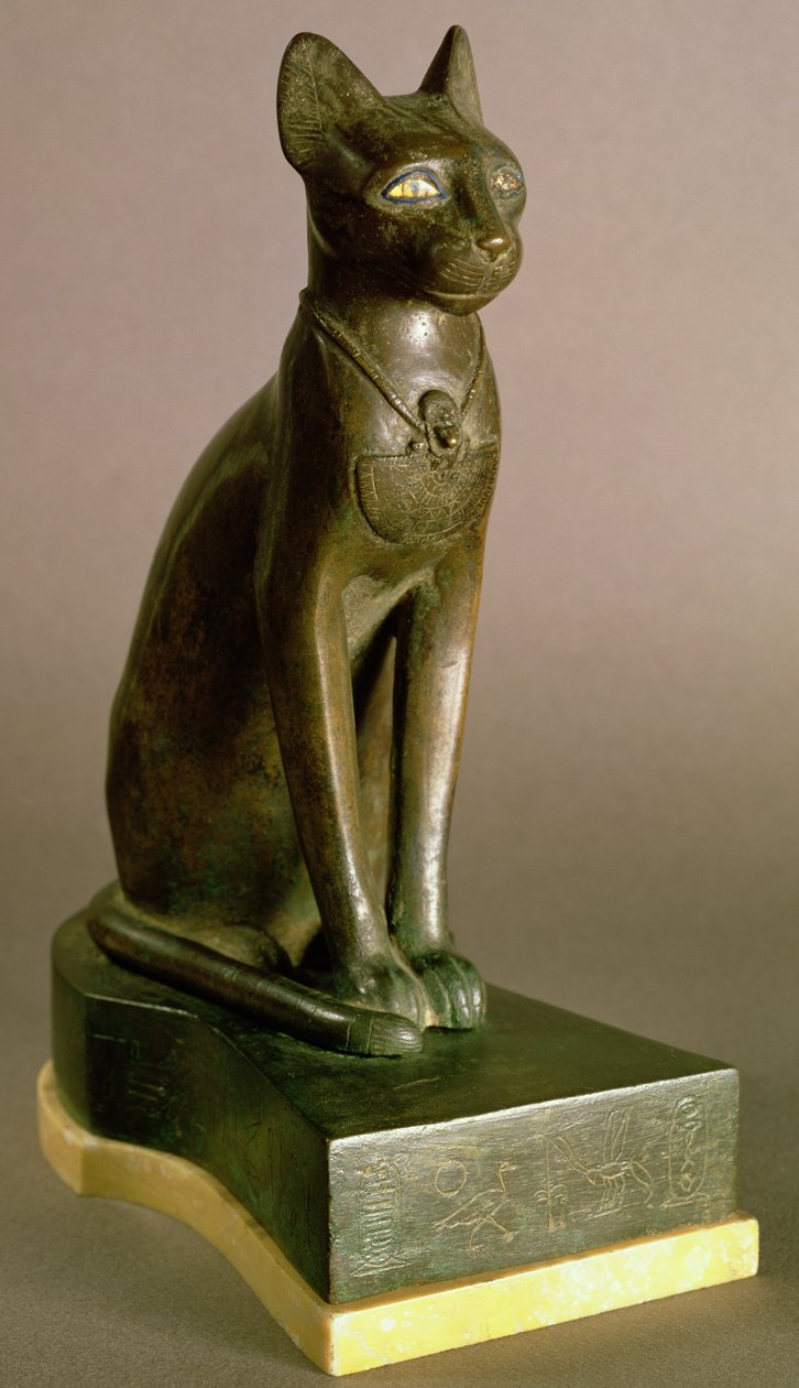 Bastet istennőt ábrázoló macska szobor, I. Psamtek, Saite-korszak, 664-610 körül (bronz és arany) kartuszjával alkotó: Egyptian 26th Dynasty