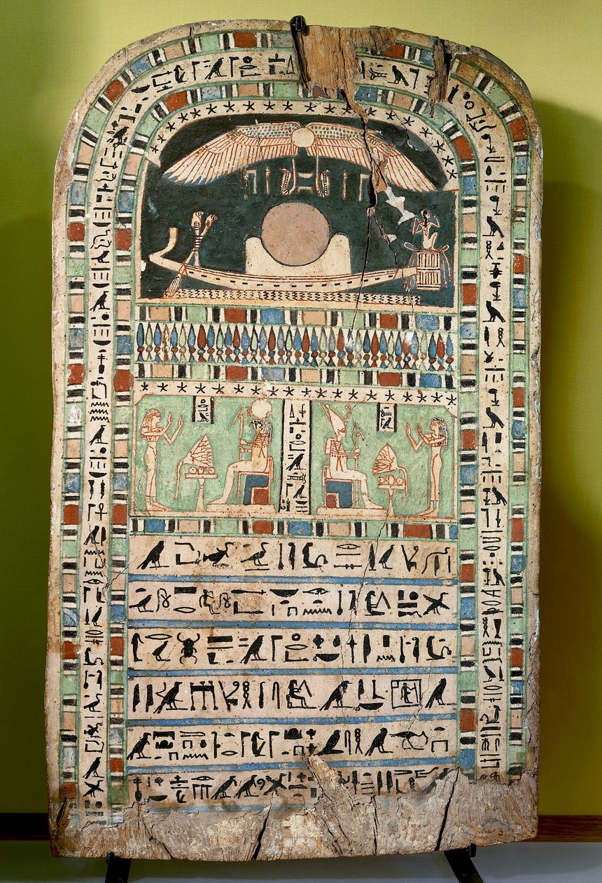 A napot imádó Udjarenes istennő, balra Ra-Horakhty isten, jobbra Aton isten, fára festett. Egyiptomi civilizáció, késői időszak, XXVI. dinasztia. alkotó: Egyptian 26th Dynasty