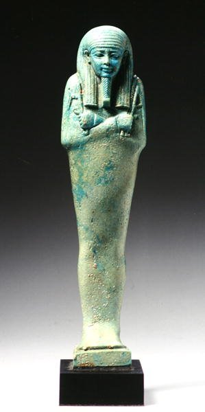 Ushabti figura Nakht-Hor-em-heb-mes-em-khereden, késő dinasztikus időszak, ie 600 körül (fajansz) (lásd még: 241440) alkotó: Egyptian 26th Dynasty