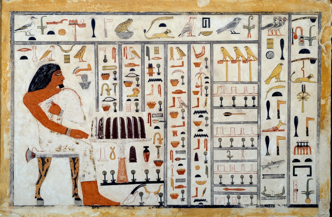 Egyiptomi antikvitás: Oupemnefret herceg mészkő sztéléje. Ő a királyi írástudók adminisztrátora. 4. Berkeley-dinasztia, Phoebe Hearst Múzeum alkotó: Egyptian 4th Dynasty