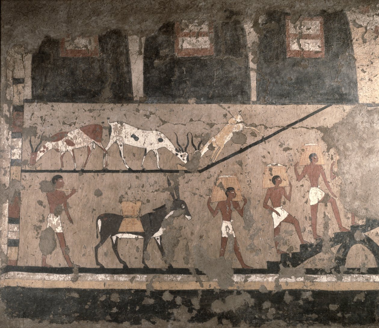 Mezőgazdasági jelenet, falfestmény eltávolítva a Ti Mastabából Sakkara-ban, az óbirodalomban, ie 2494-2345 körül (festett mészkő) alkotó: Egyptian 5th Dynasty
