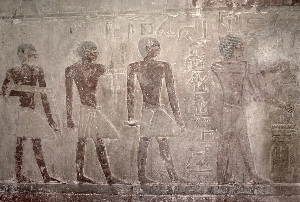 Kézművesek a Ti Mastaba-kápolna déli faláról, Óbirodalom (falfestmény) alkotó: Egyptian 5th Dynasty