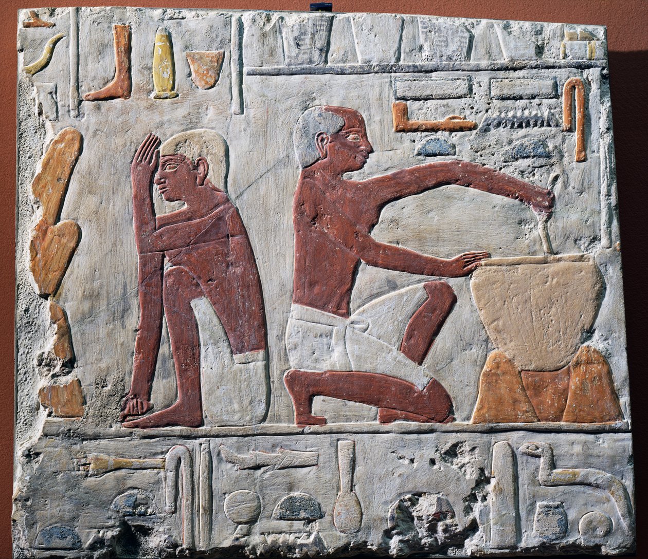 Kenyér készítés és sütés, ie 2500-2350 (festett mészkő) alkotó: Egyptian 5th Dynasty