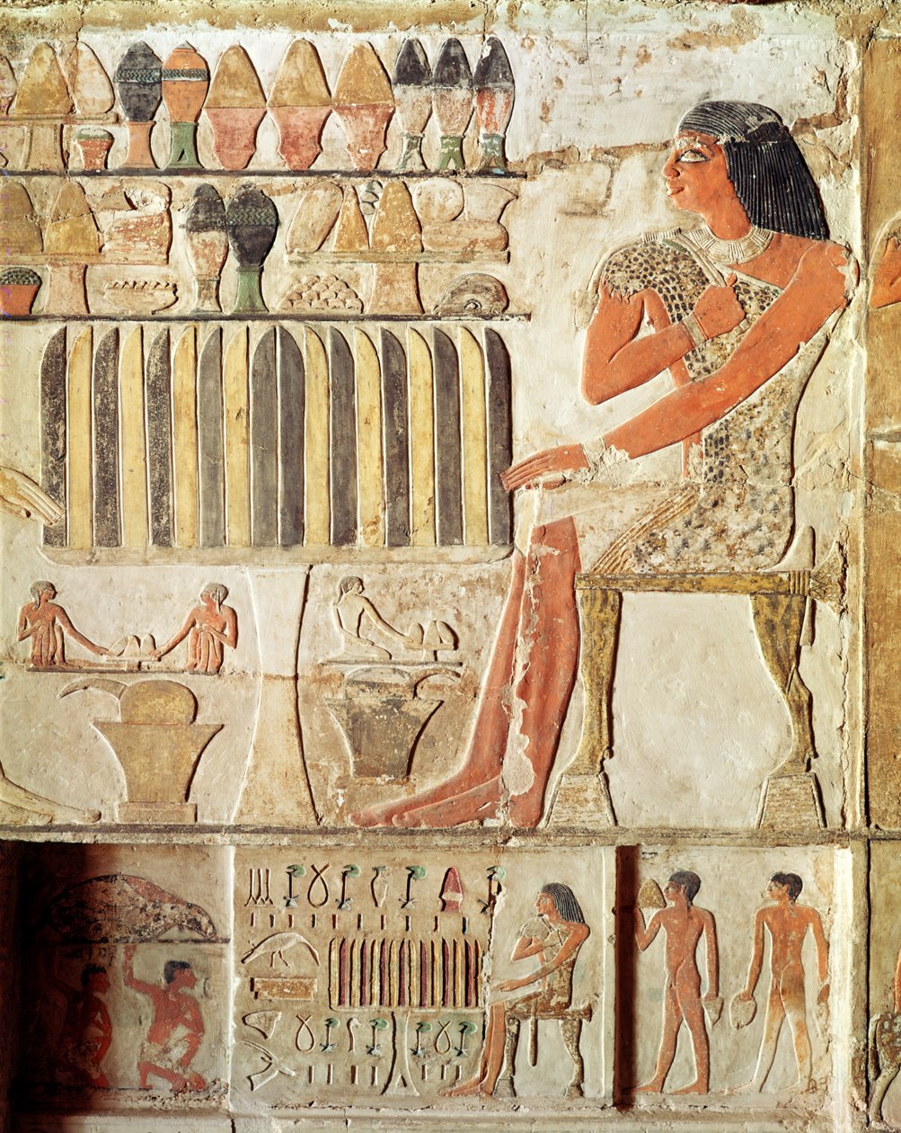 Az elhunyt ételasztal előtt, egyiptomi, óbirodalom (falfestmény) alkotó: Egyptian 5th Dynasty
