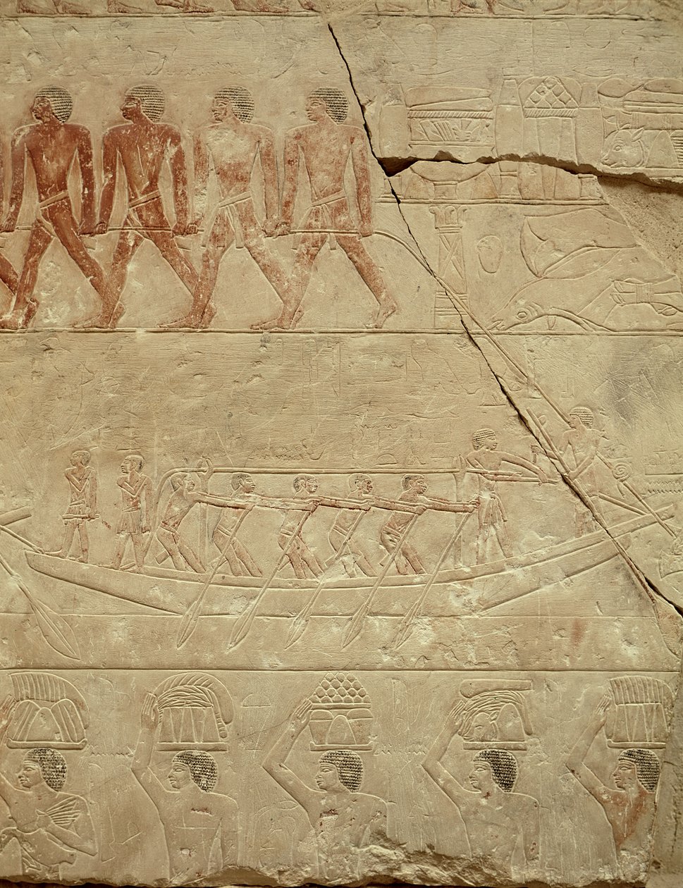 Csónak vontatása, Mereruka Mastabából, Óbirodalom (festett mészkő) alkotó: Egyptian 6th Dynasty
