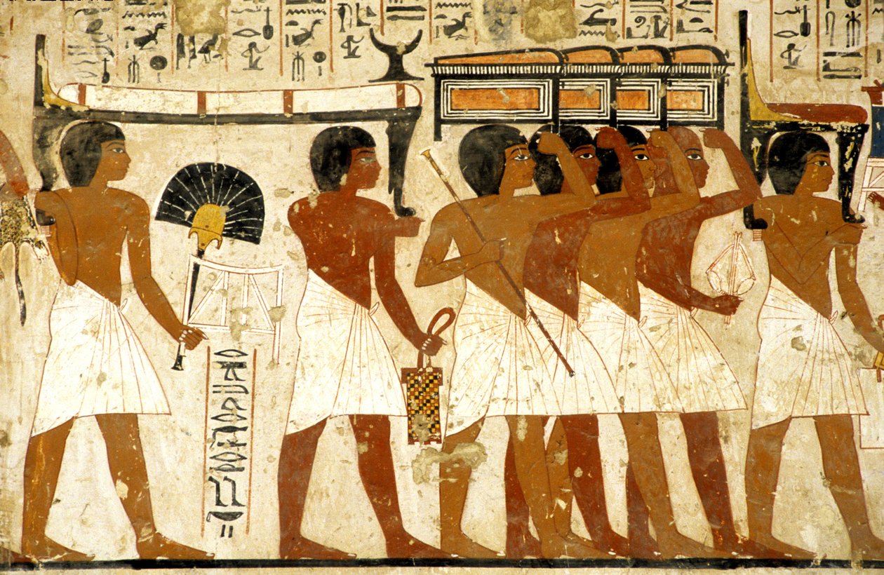 ókori Egyiptom, festmény, temetési menet, Ramose sírja, kincset cipelő férfiak, Théba, Nemesek völgye, Nemesek völgye alkotó: Egyptian Egyptian