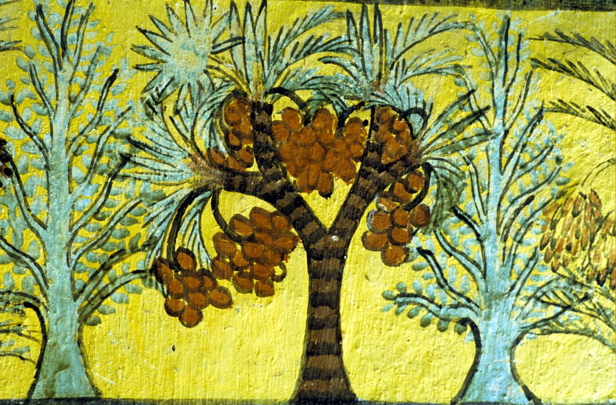Ókori Egyiptom, falfestmény, datolyapálmák és fák, Sennedjem sírja, Théba, Deir el Medina, Deir el Medina alkotó: Egyptian Egyptian