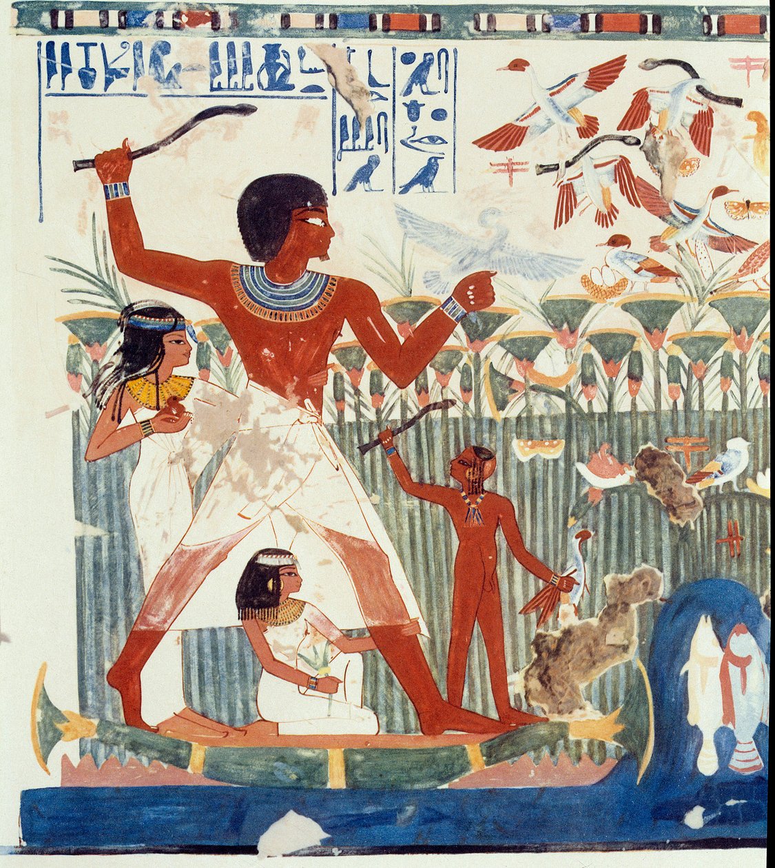 Művészet Egyiptom: Madarak vadászata. Simile College of the Tomb of Nakht, II. Amenophis korszaka (kb. i.e. 1450-1425) Párizs, College De France alkotó: Egyptian Egyptian
