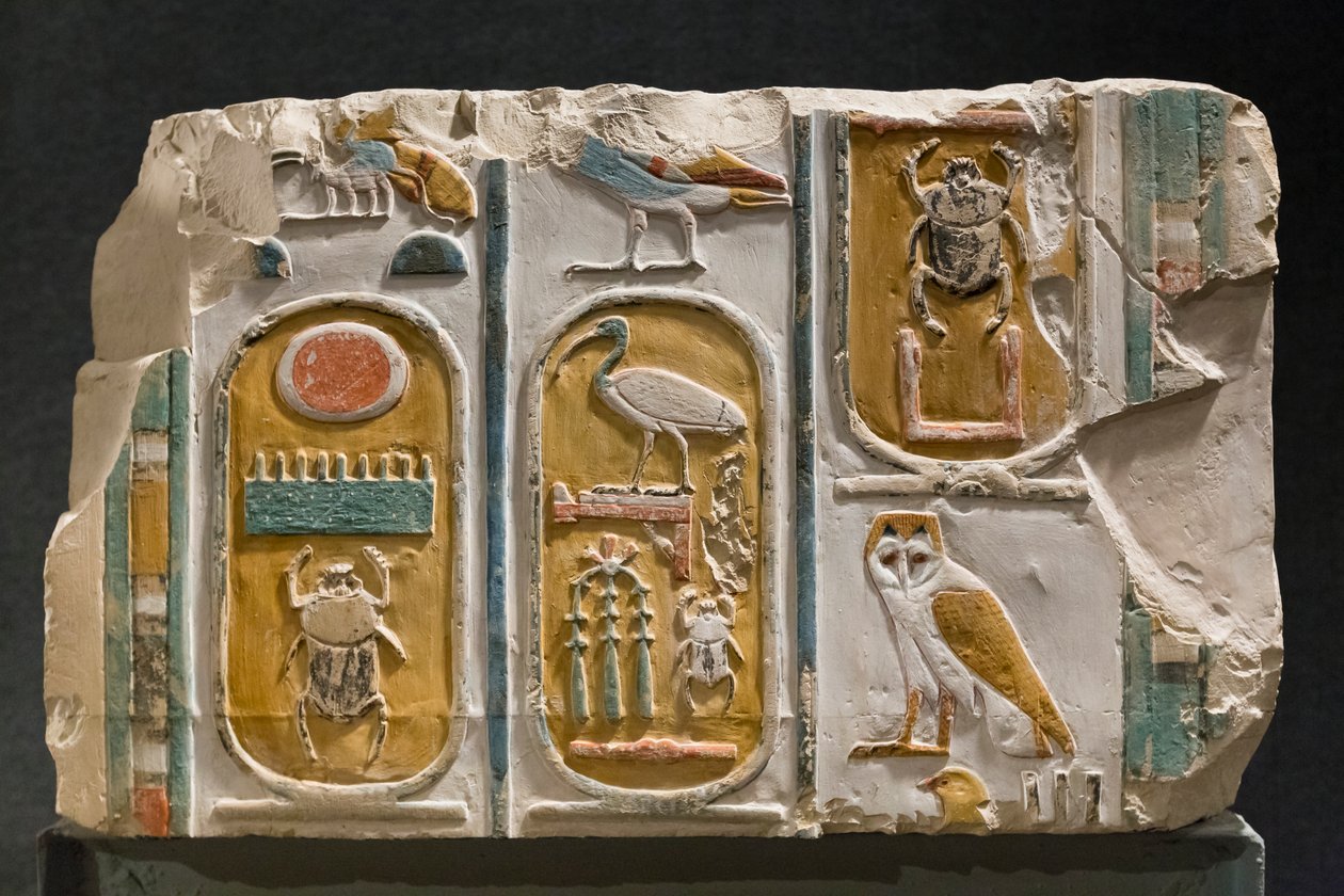 Faragott fal, amely I. és III. Thutmosis király három kartuszját ábrázolja alkotó: Egyptian Egyptian