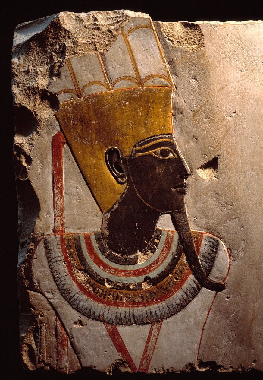 Egyiptomi antikvitás: Amon Min (Amon-Min) termékenységistent ábrázoló mészkőfestmény részlete. Luxor, Egyiptomi Művészeti Múzeum alkotó: Egyptian Egyptian