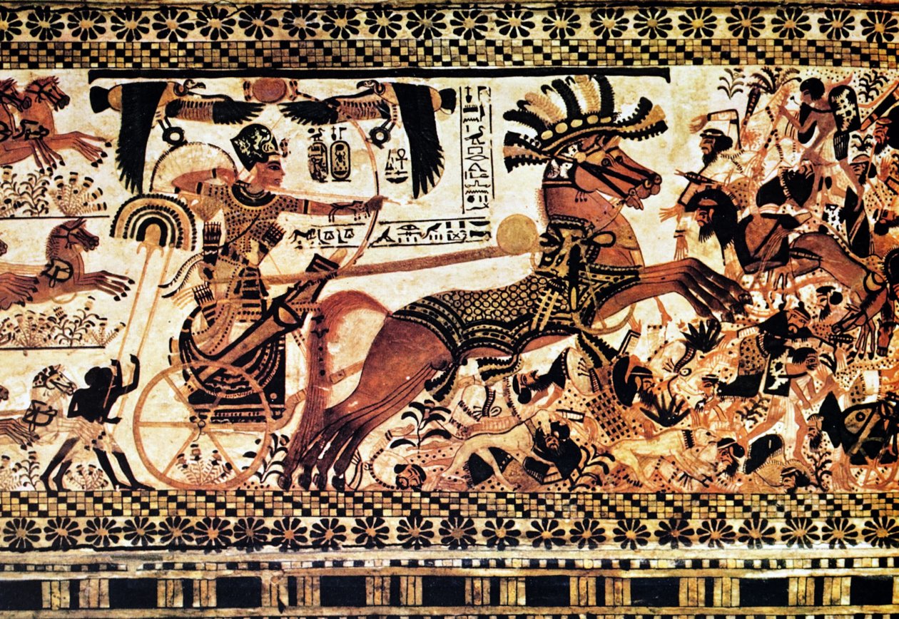 Egyiptomi sír falfestmény, amely egy csatajelenetet ábrázol alkotó: Egyptian Egyptian