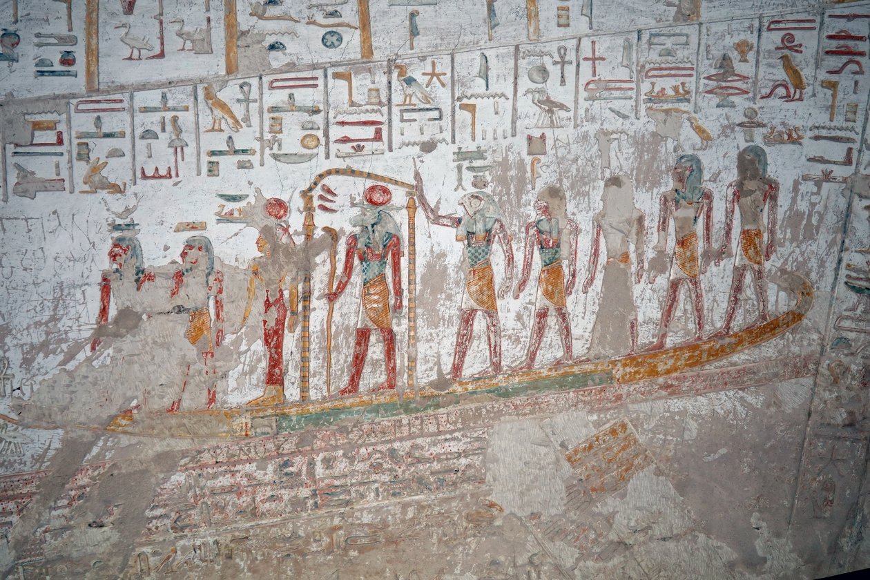 IX. Ramszesz sírja, Hieroglifa, Ré isten a hajón, Luxor alkotó: Egyptian Egyptian