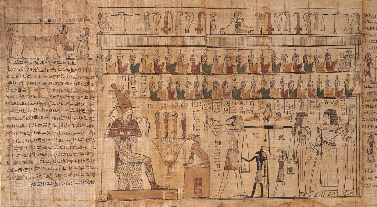 Tsekhons halottak könyve, részlet, a lelkek mérlegelése (pszichosztázis), -664-től -332-ig (papirusz) alkotó: Egyptian Egyptian
