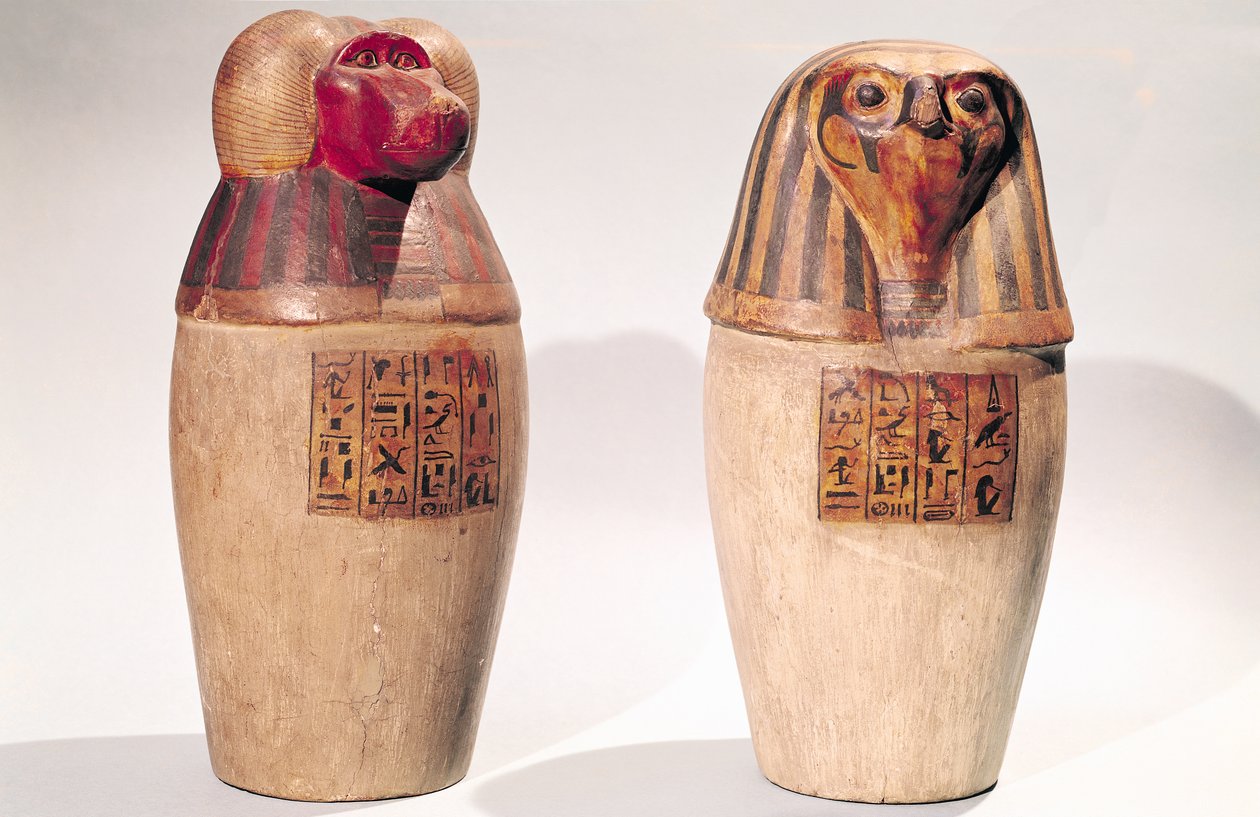 Két New Kingdom baldachinos üveg másolata (festett fa) alkotó: Egyptian School