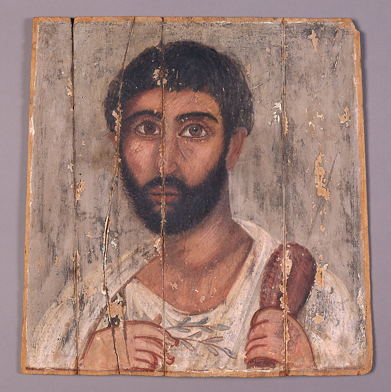 Szakállas férfi portréja egy szentélyből, Kr.u. 100 körül (tempera, fa) alkotó: Egyptian School