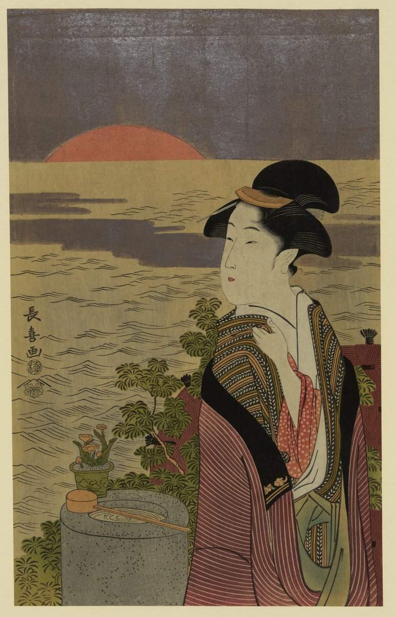 Japán ukiyo-e színes fából készült blokk alkotó: Eishōsai Chōki
