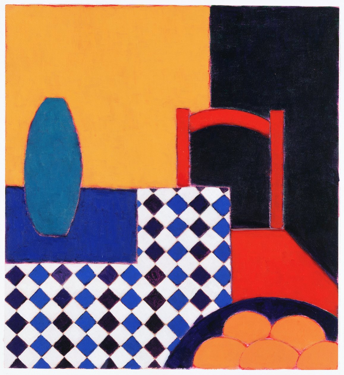 Csendélet vörös székkel, 2002 (akril papíron) alkotó: Eithne Contemporary Artist Donne