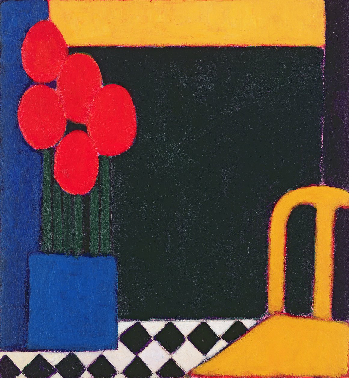Tulipánok és sárga szék, 2002 (akril, papír) alkotó: Eithne Contemporary Artist Donne