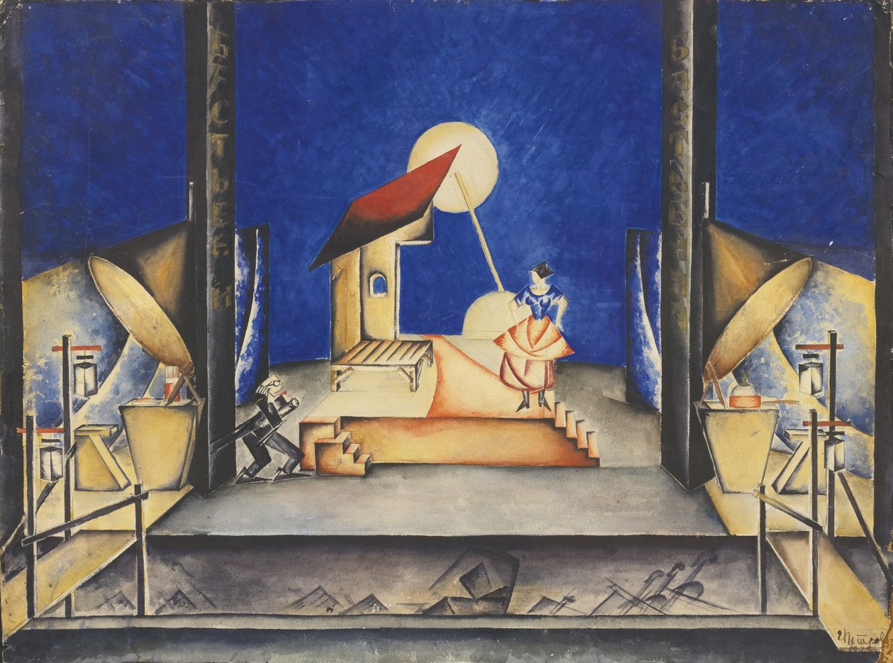 Színpadterve az Opera Bastien und Bastienne-hez, W. A. Mozart, 1925 alkotó: Ekaterina Petrova Troitskaya