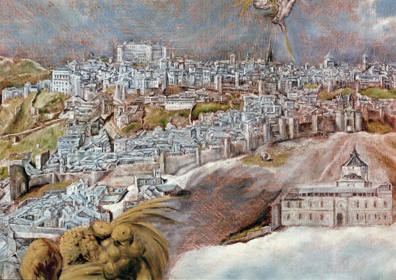 Toledo városának képe és térképe, a Tavera kórház részlete, 1609 (124615 részlet) alkotó: El Greco