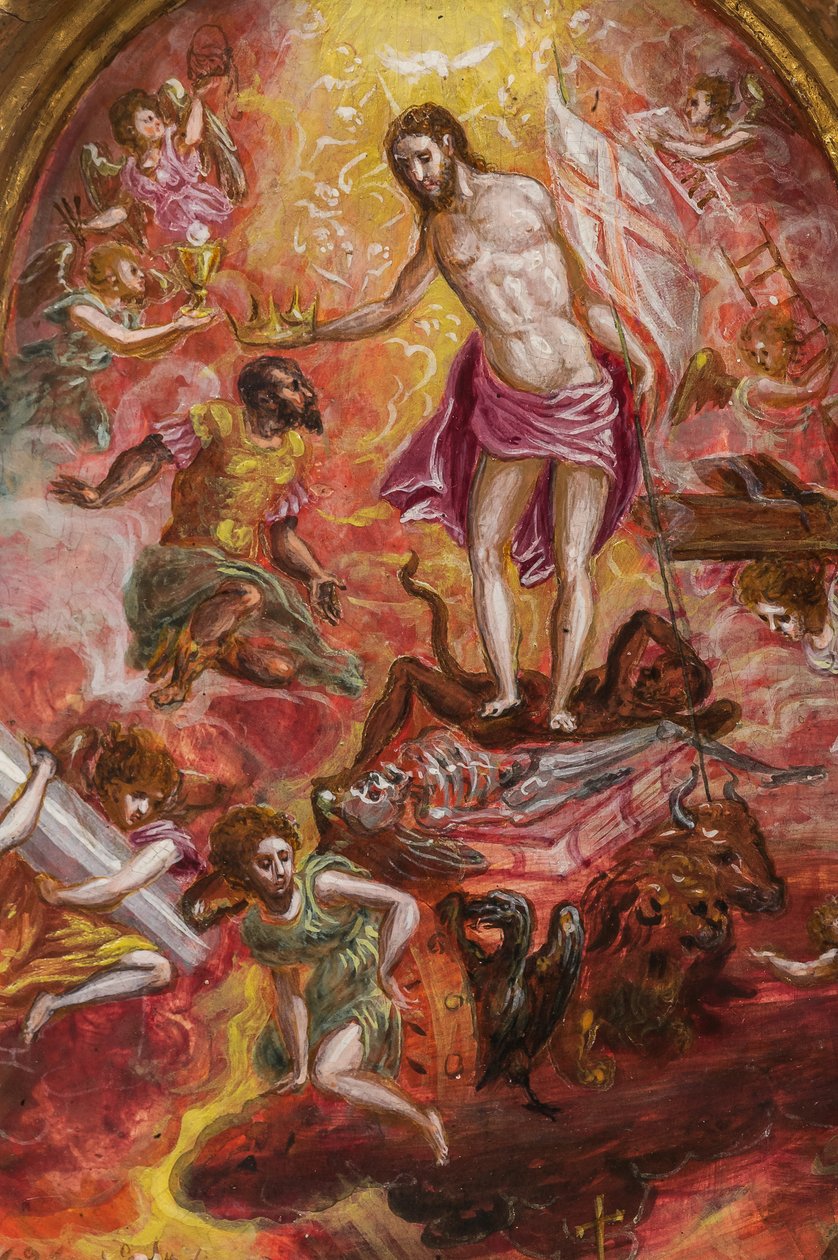 Hordozható oltár: a keresztény lovag allegóriáját ábrázoló központi tábla, 2384586 részlet (tempera grassa a panelen) alkotó: El Greco