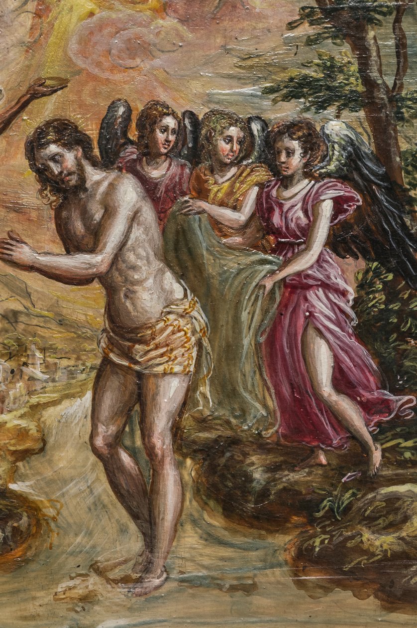 Hordozható oltár: a jobb oldali ajtólap részlete, amely Krisztus megkeresztelkedését ábrázolja (tempera grassa a panelen) alkotó: El Greco