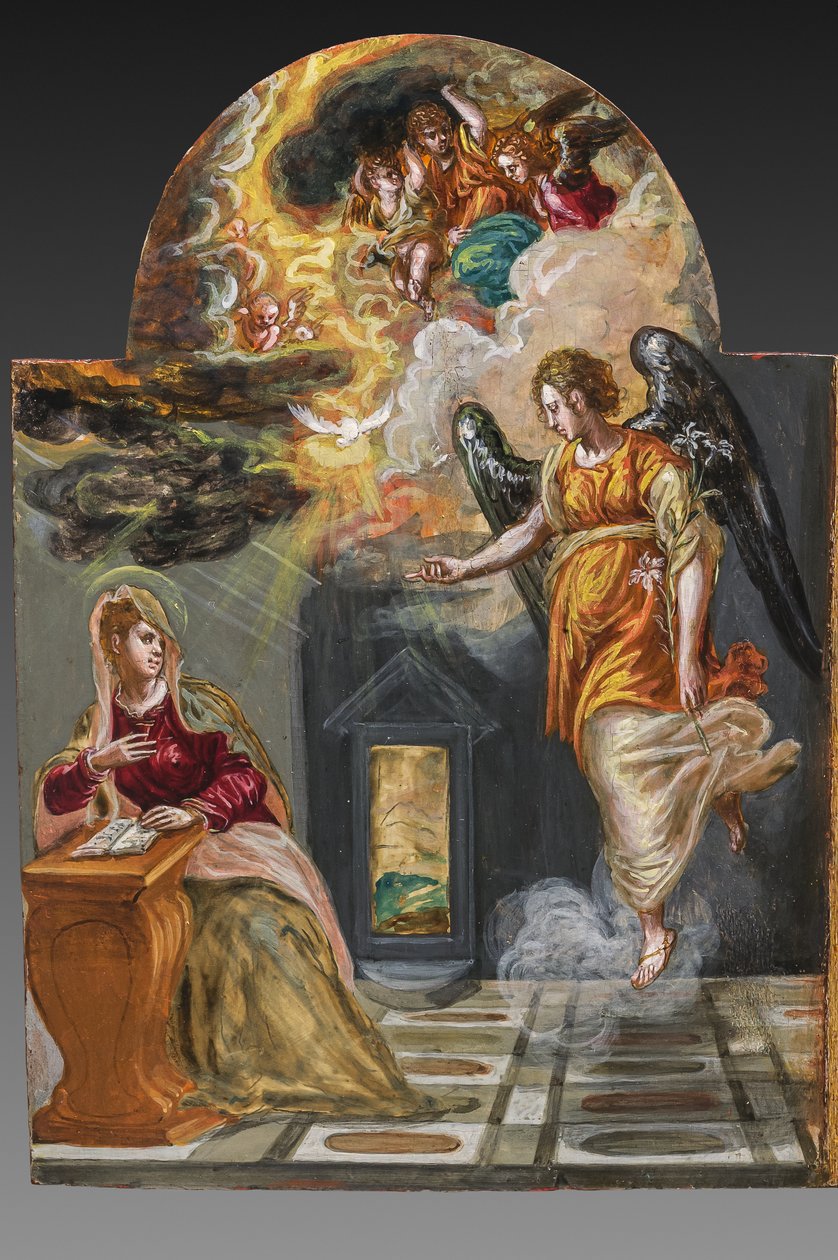 Hordozható oltár, bal oldali ajtópanel hátul: Angyali üdvözlet, 2384587 részlet (tempera grassa a panelen) alkotó: El Greco
