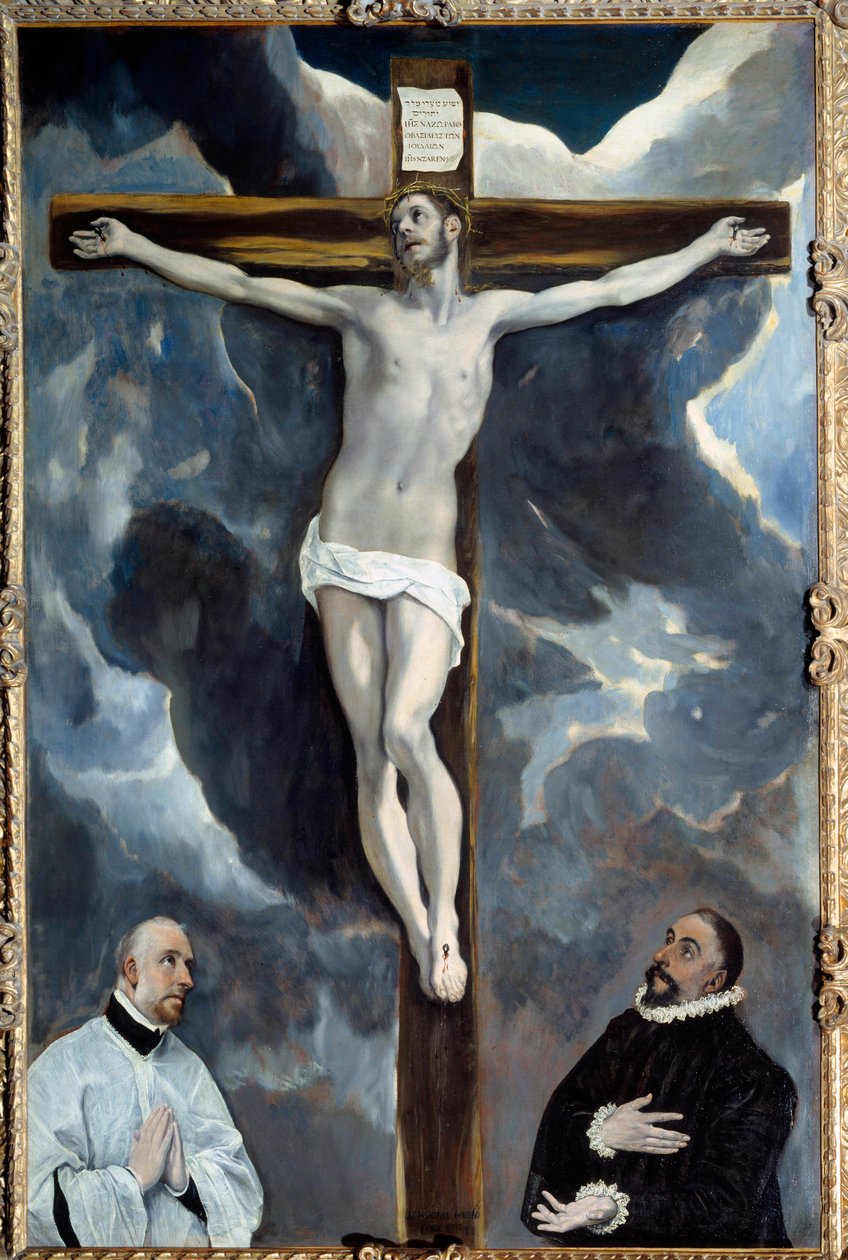 Mindkét adományozó Krisztus a kereszten imádja Theotokopoulos Domenico dit El Greco festménye (1541-1614) 1576 V. 2,6x1,71 m alkotó: El Greco