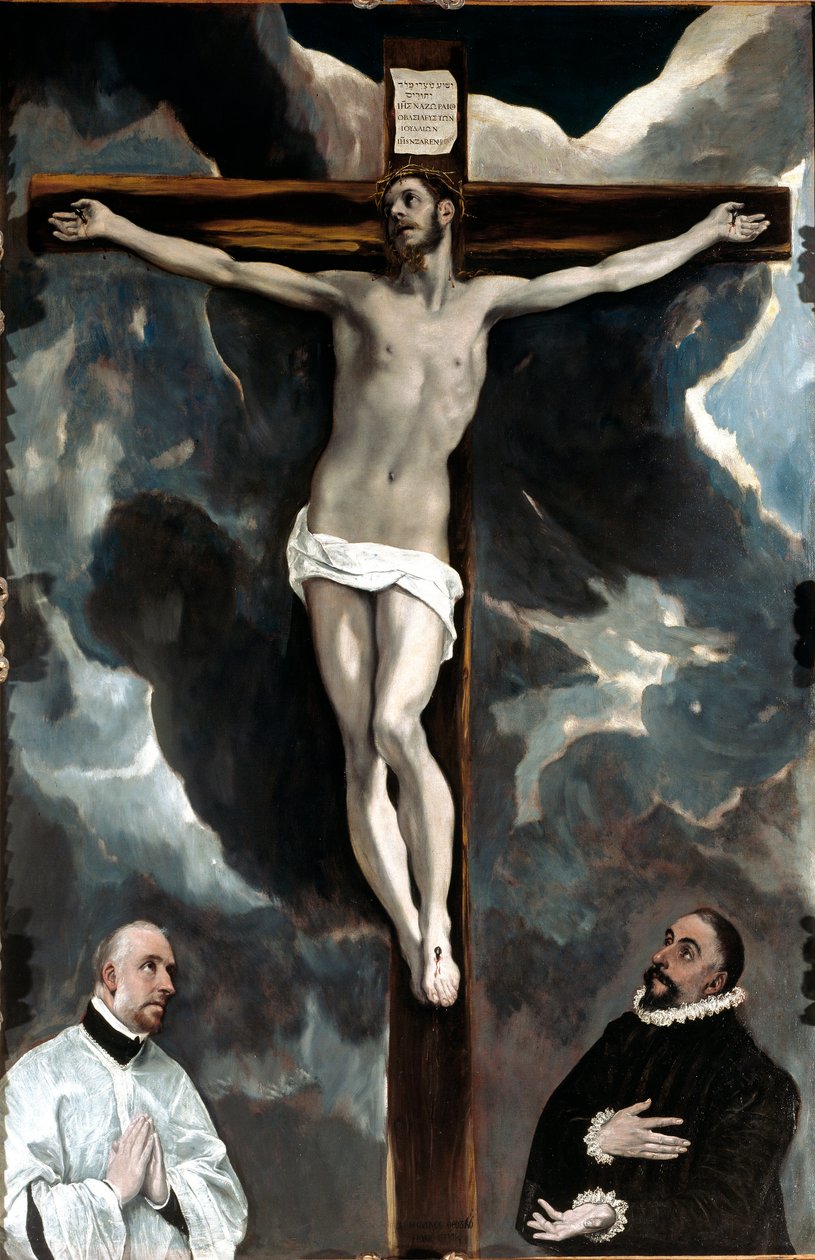 A két adományozó Krisztust a kereszten imádja (festmény alkotó: El Greco