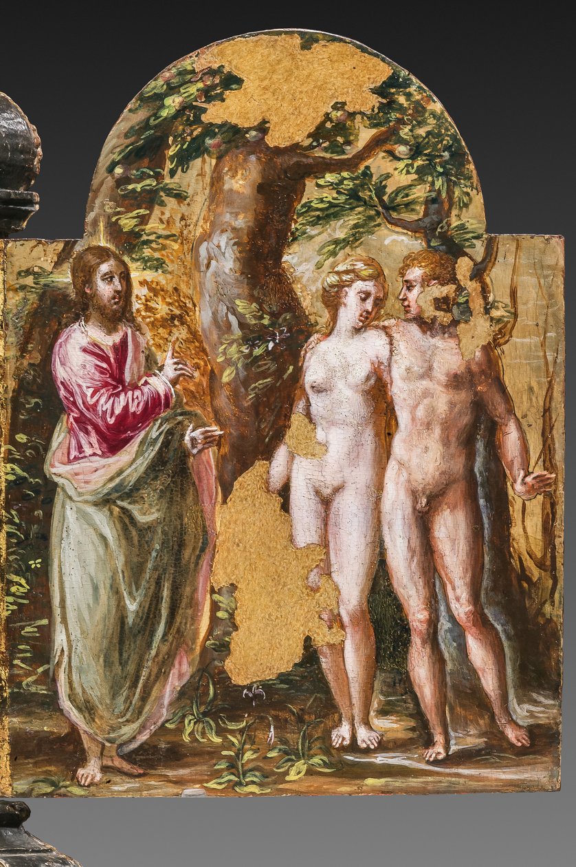 Hordozható oltár hátoldala: Ádám és Éva az Örök Atyával szemben, 2384587 részlet (tempera grassa a panelen) alkotó: El Greco