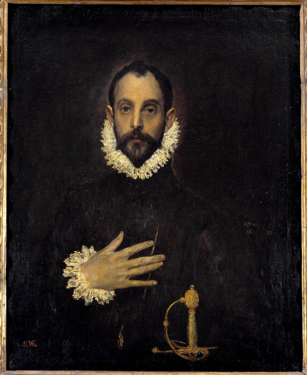Egy úriember portréja, kezével a mellkason Domenikos Theotokopoulos dit El Greco (1540-1614) festménye. 1577 V. 0,81 x 0,66 m Madrid Musee du Prado alkotó: El Greco