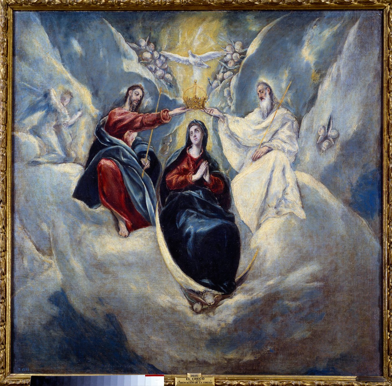 A Szűz koronázása Domenikos Theotokopoulos dit El Greco festménye (1541-1614) 1595 V. 0,99x1,01 m Madrid, Prado Múzeum alkotó: El Greco