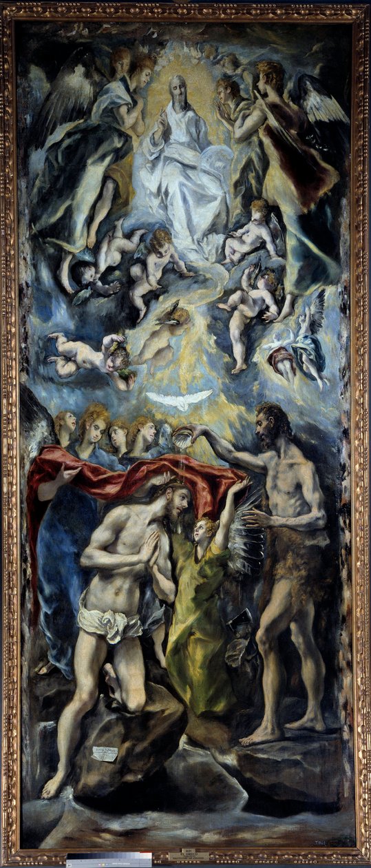 Krisztus megkeresztelkedése Domenikos Theotokopoulos dit El Greco festménye (1541-1614) 1596 V. 3,5x1,44 m Madrid, Prado Múzeum alkotó: El Greco