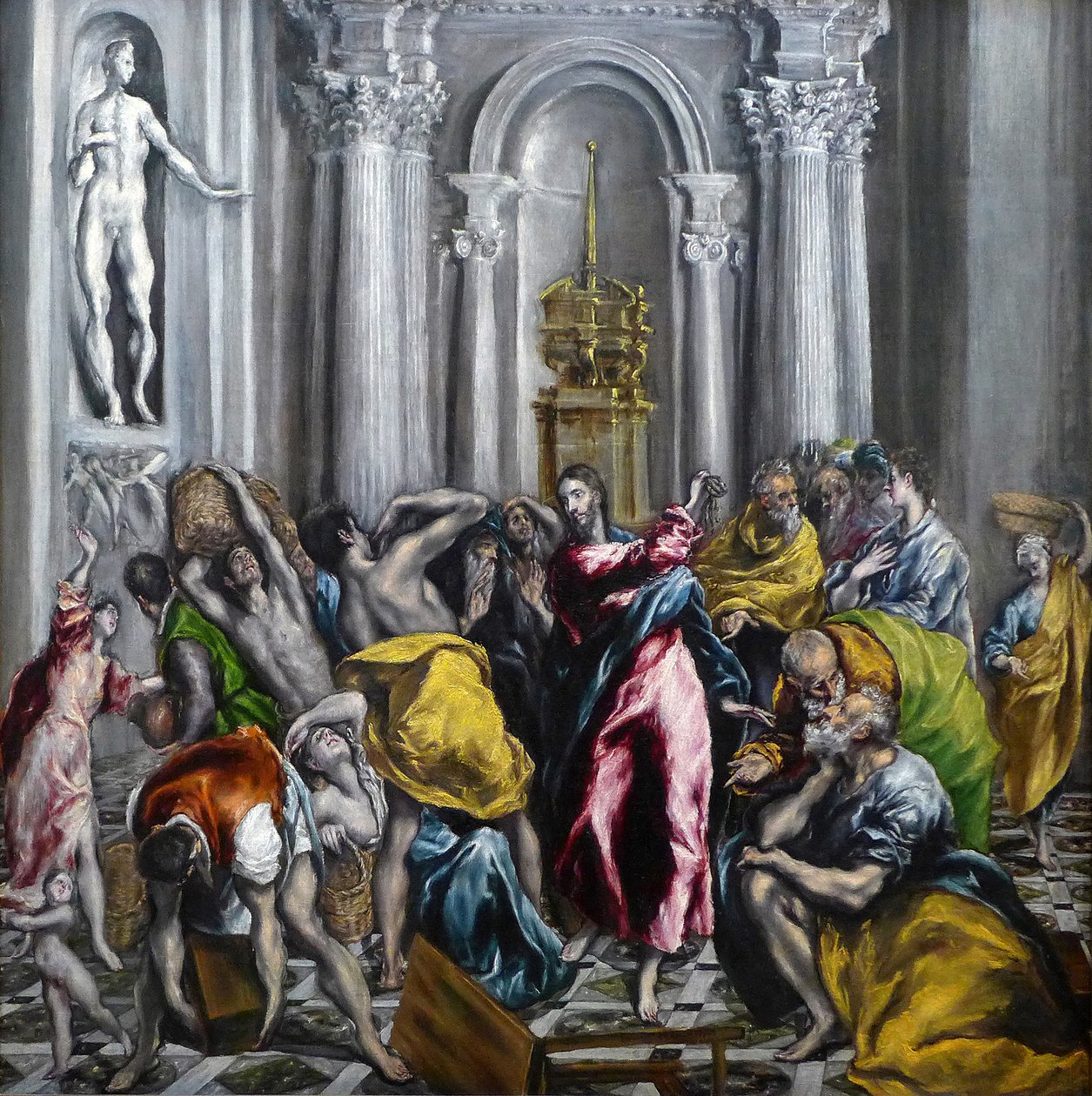 Krisztus elűzi a kereskedőket a templomi festményről alkotó: El Greco