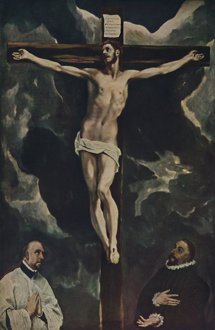 Krisztus a kereszten, két adományozóval, Krisztus a kereszten, az adományozók által imádott, c1590, 1938 alkotó: El Greco