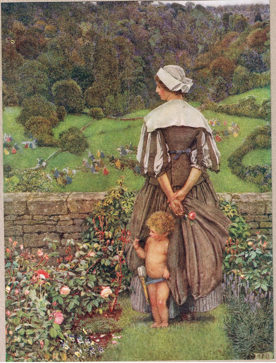 Árnyalat és kiáltás Cupido után, illusztráció a „The Book of Old English Songs and Ballads”-ból, kiadó: Hodder és Stoughton, 1910 körül (színes litho) alkotó: Eleanor Fortescue Brickdale