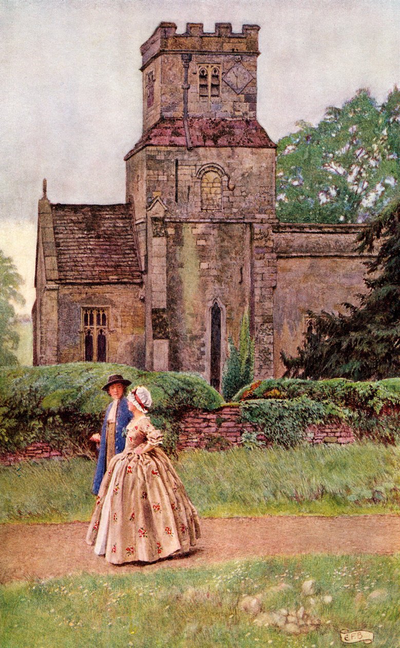 Illusztráció Carey Sally in our Alley című verséhez, a „Palgrave dalok és szövegek aranykincse” című könyvéből, amely 1919-ben jelent meg (színes litó) alkotó: Eleanor Fortescue Brickdale