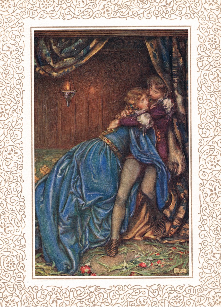 Lancelot és Guinevere együtt, illusztráció Alfred Tennyson (1809-92) „A király idilljei” című művéből, kiadó: Hodder & Stoughton alkotó: Eleanor Fortescue Brickdale