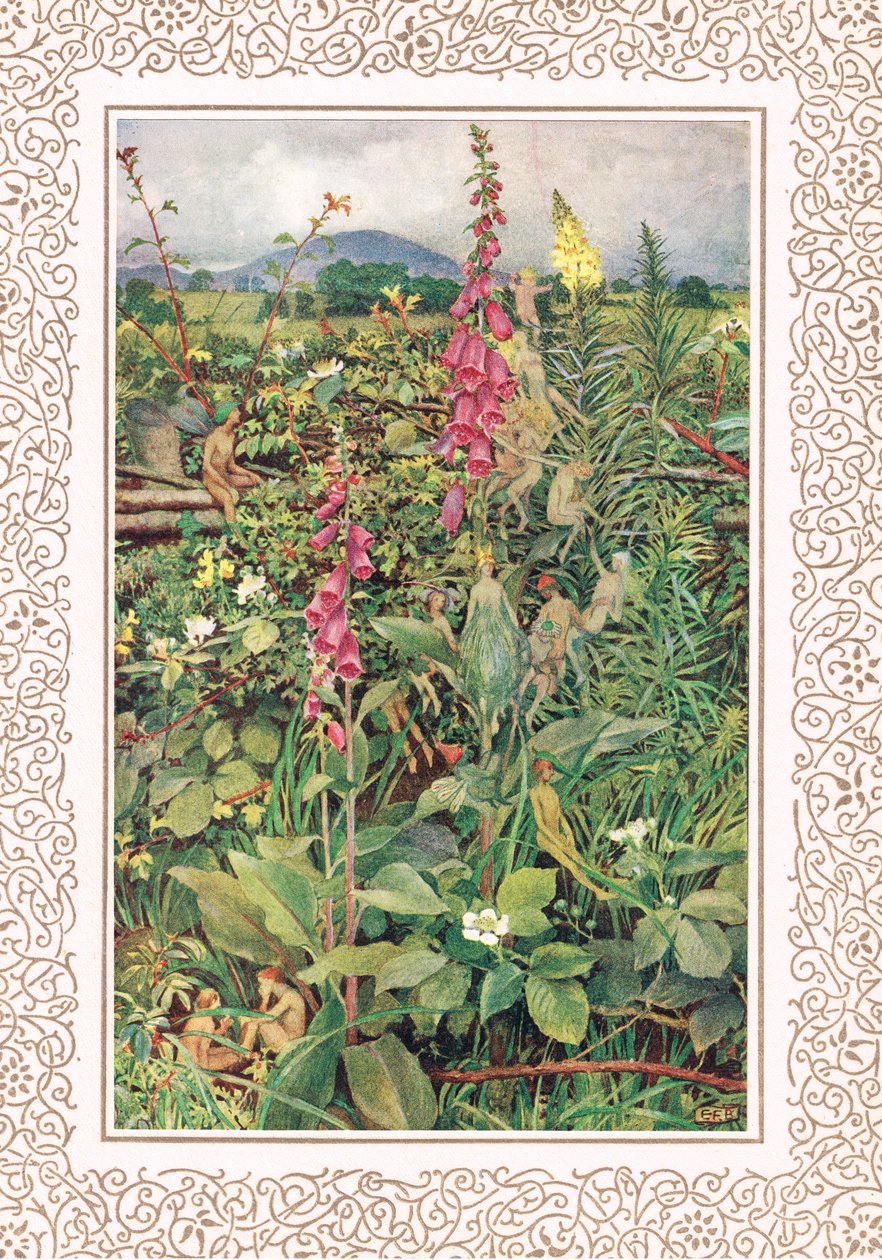Naues Fairies among Foxgloves, illusztráció Alfred Tennyson (1809-92) "Idylls of the King" című könyvéből, kiadó: Hodder & Stoughton alkotó: Eleanor Fortescue Brickdale