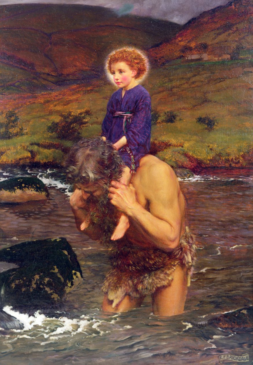Szent Kristóf, aki a Krisztus-gyermeket hordozza (olaj, vászon) alkotó: Eleanor Fortescue Brickdale